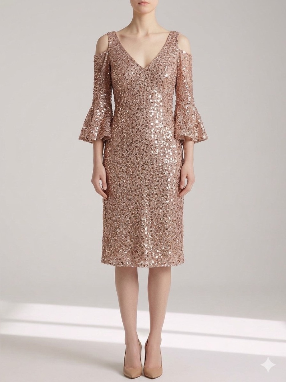 Night Way Collections Rose Gold Sequin Lace Formal Dress for Girls